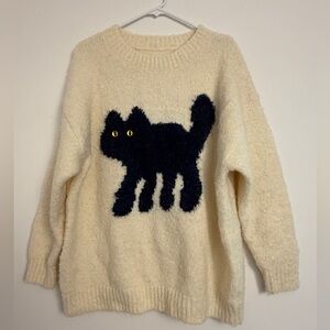 CIDER Your Closet’s Happiest Hour Wool Blend Beige Sweater Cat 3D Eyes Size 0XL